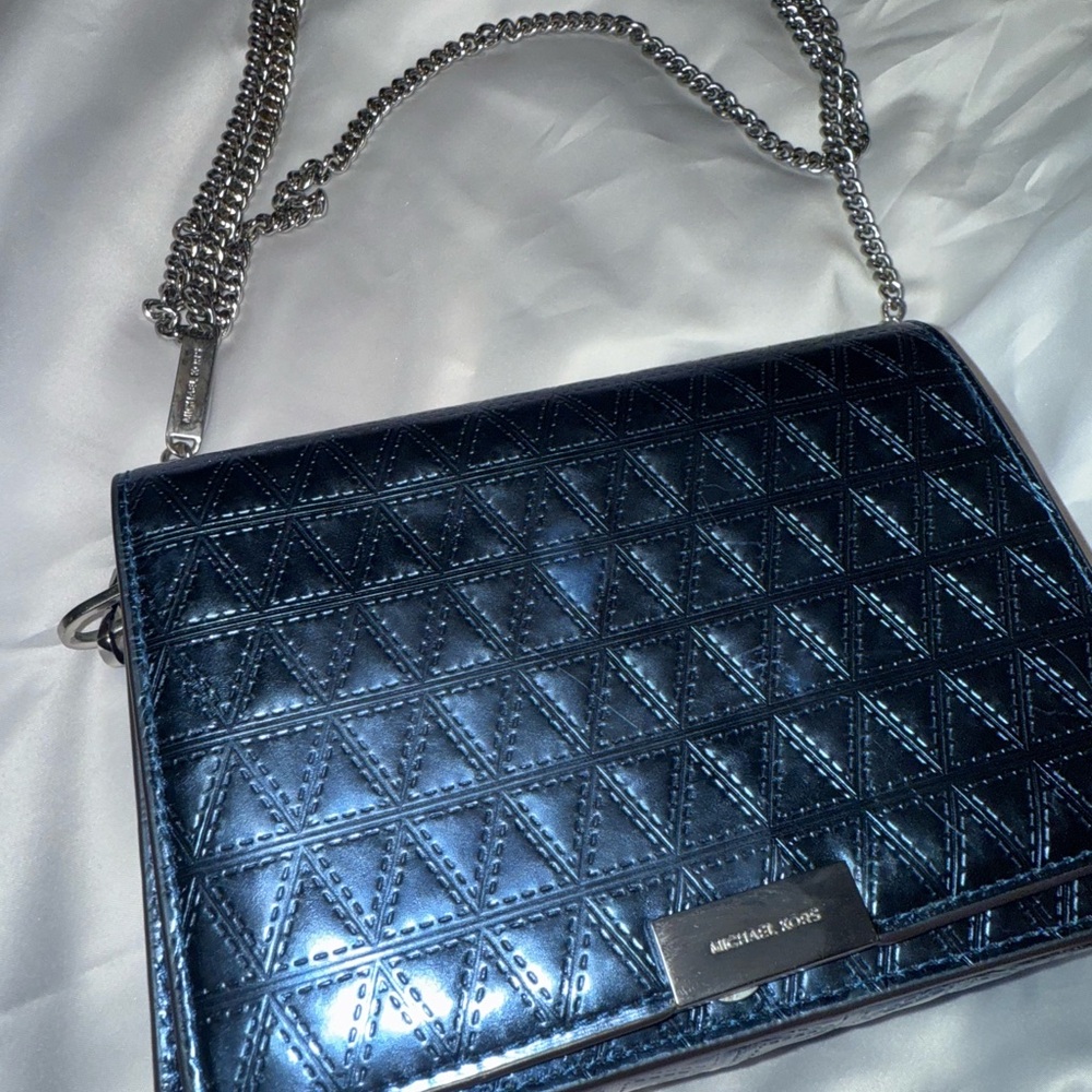 Michael Kors Blue Shoulder Bag with Silver Chain Strap